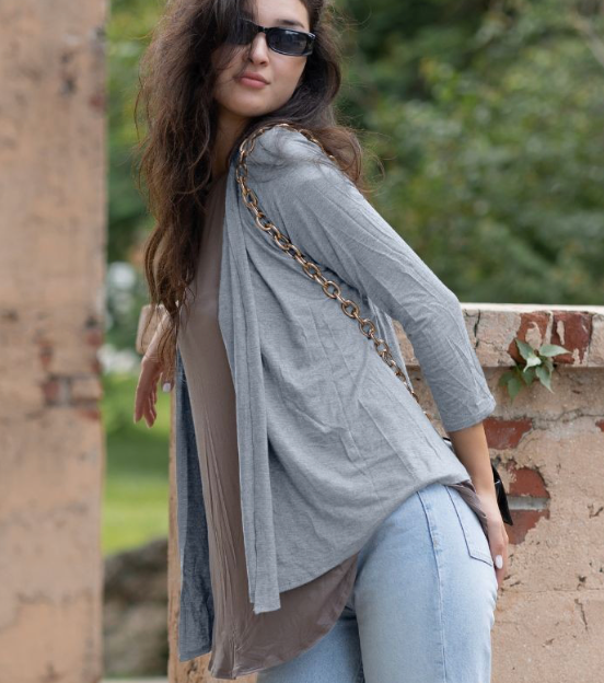 Long Sleeve Open Front Drape Cardigan