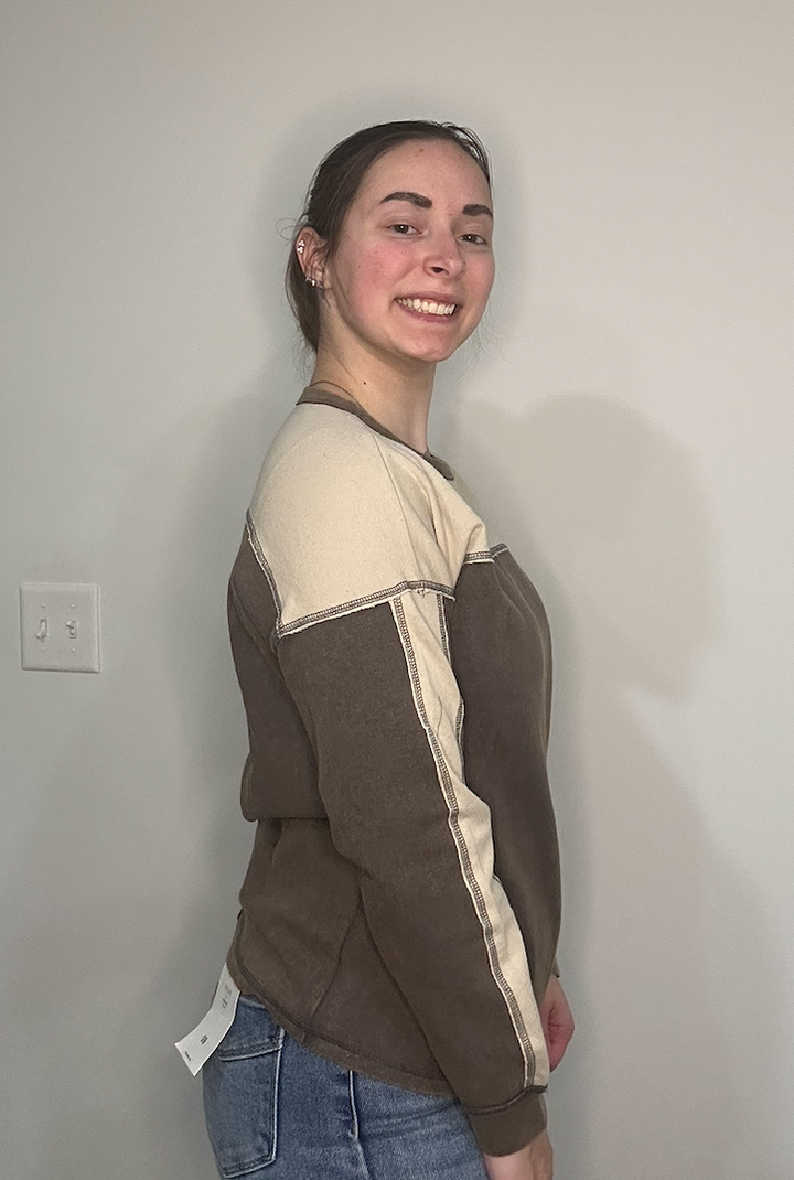 Mocha Colorblock Long Sleeve Top with Contrast Stitching
