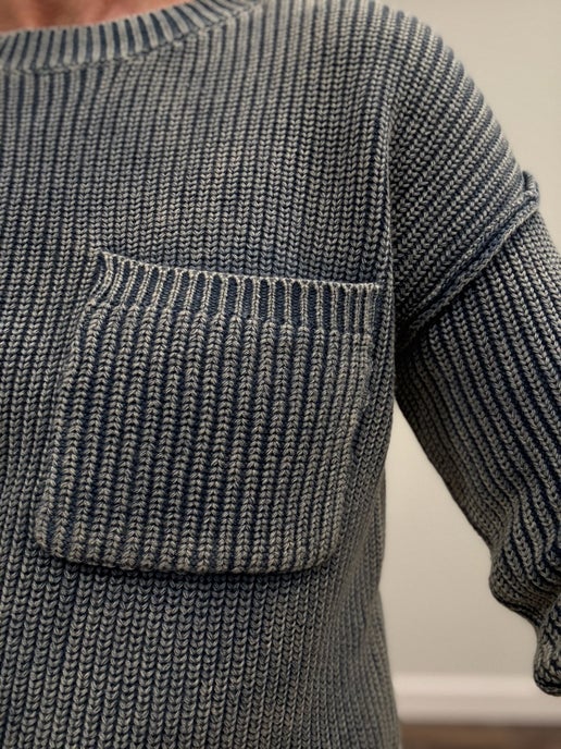 Denim Acid Wash Ribbed Pullover