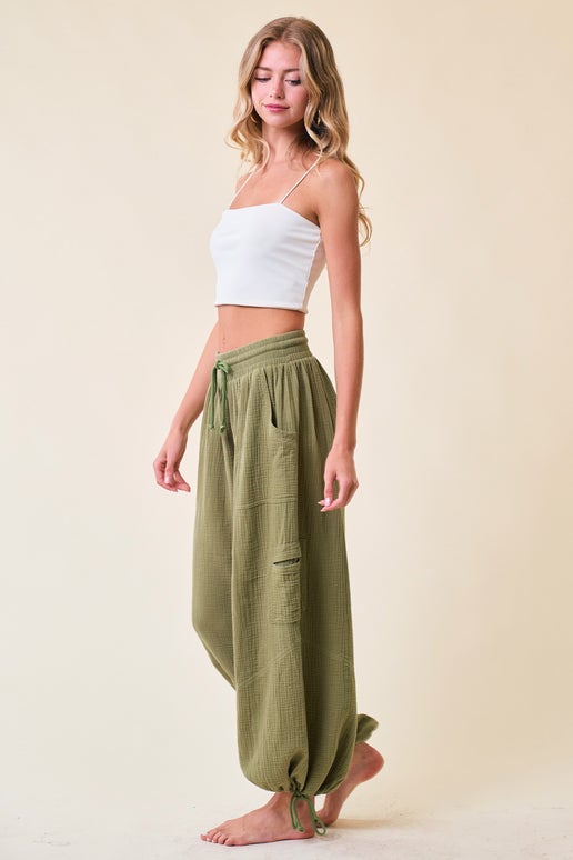 Olive Gauze Utility Pants