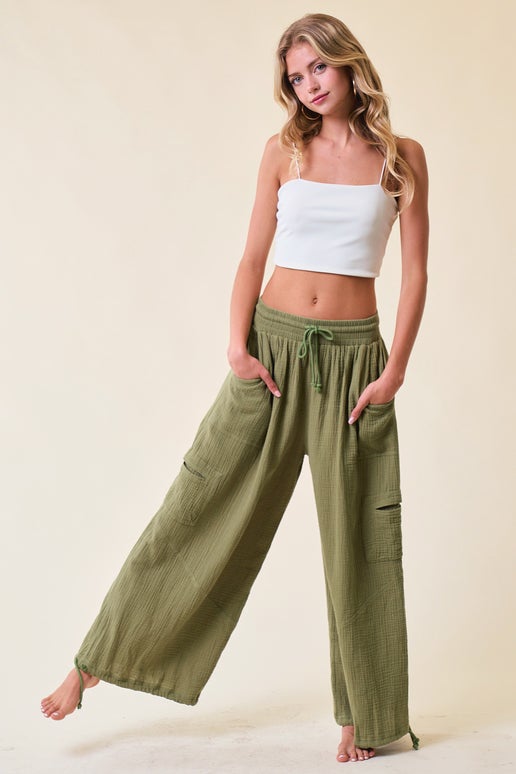Olive Gauze Utility Pants
