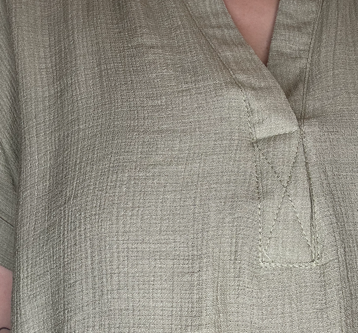Light Olive Shoulder Lace Detail Woven Top