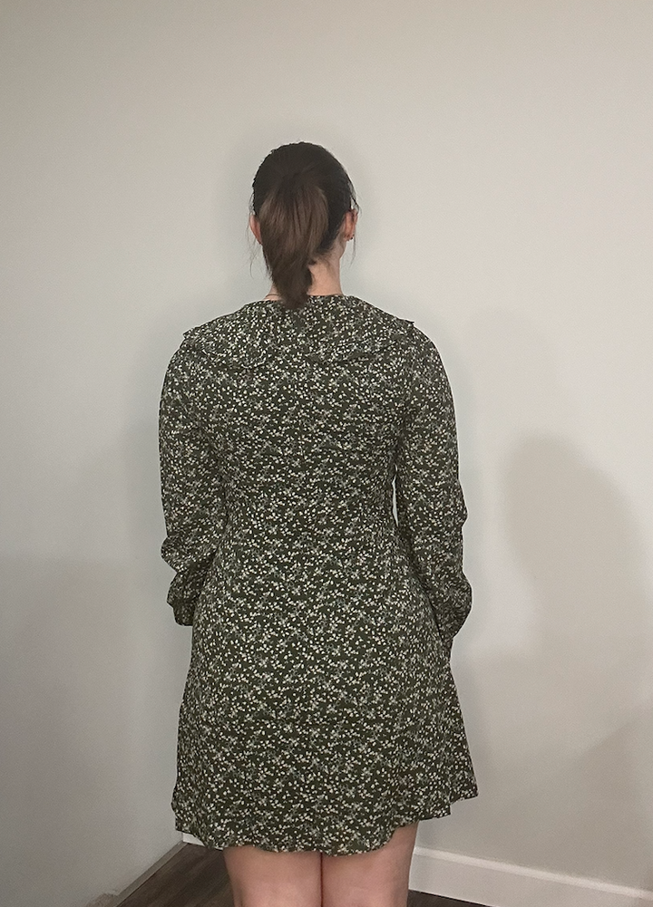 Olive Floral Long Sleeve V-Neck Mini Dress