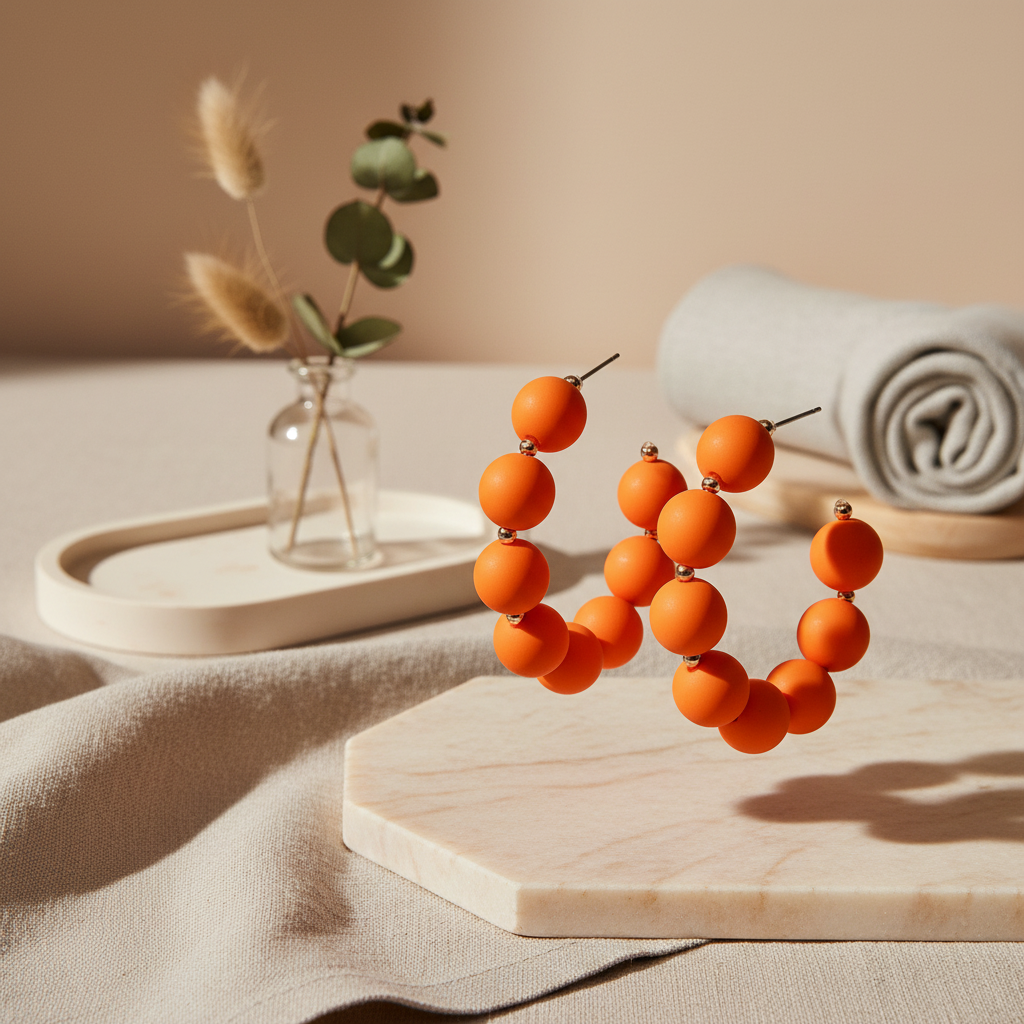 Orange beaded hoops