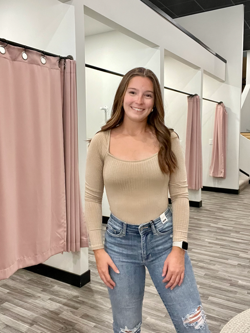 Taupe Ribbed Long Sleeve Bodysuit