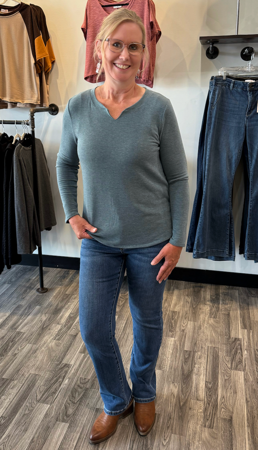 Solid Long Sleeve Basic French Terry Top