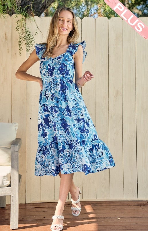 Sweet Heart Neckline Smocked Ruffle Sleeve Detailed Dress