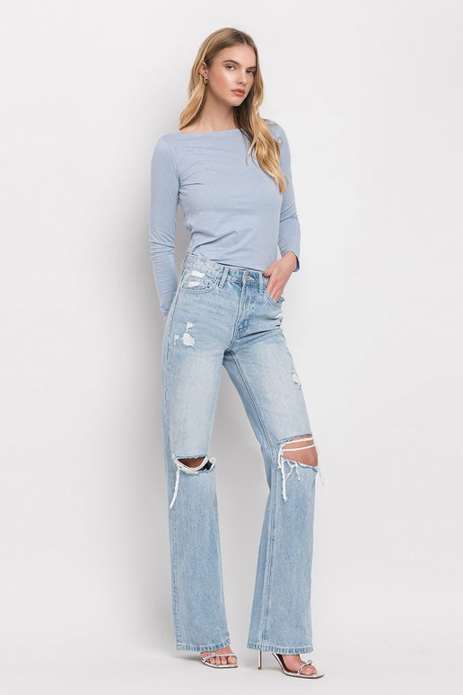 Vintage Distressed High Rise Flare Jeans