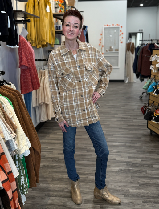 Taupe Flannel Button Down Jacket