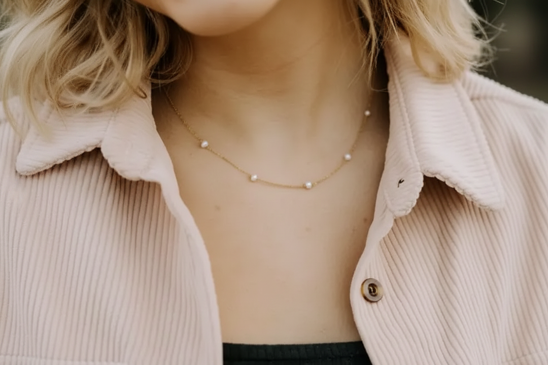 Pearl necklace lifestyle shot enhanced
