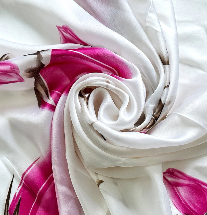 White &amp; Pink Rose Floral Lightweight Scarf