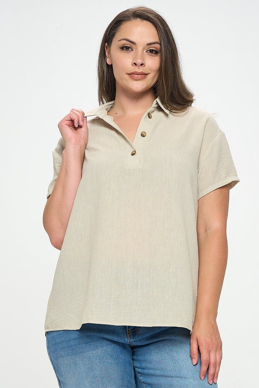 Button Placket Drop Shoulder Shirt