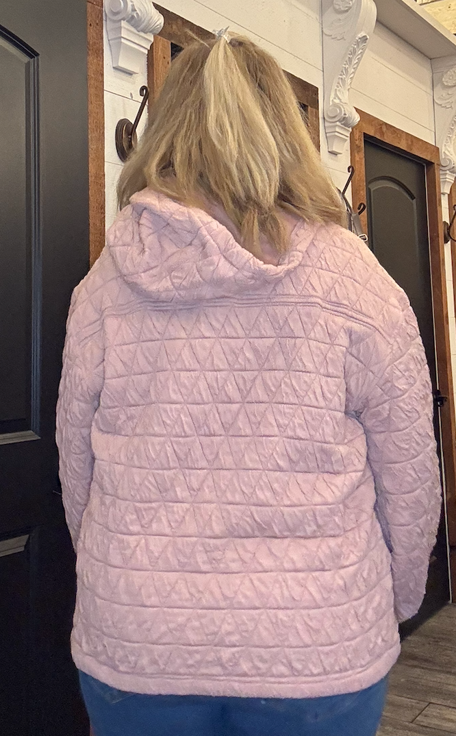 Quiliting Knit Buttoned Hoodie Top With Pocket