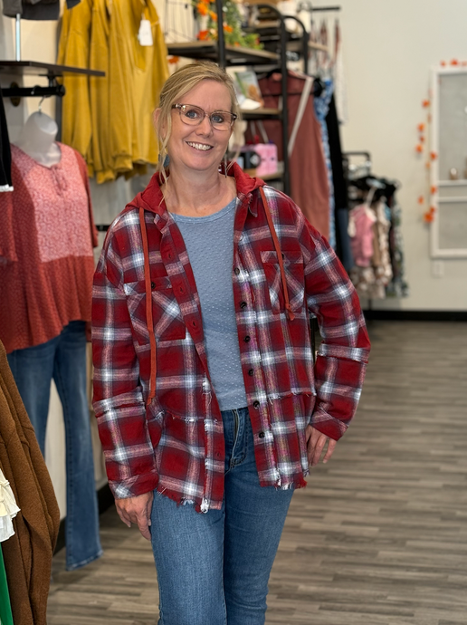 Red Plaid Hooded Jacket
