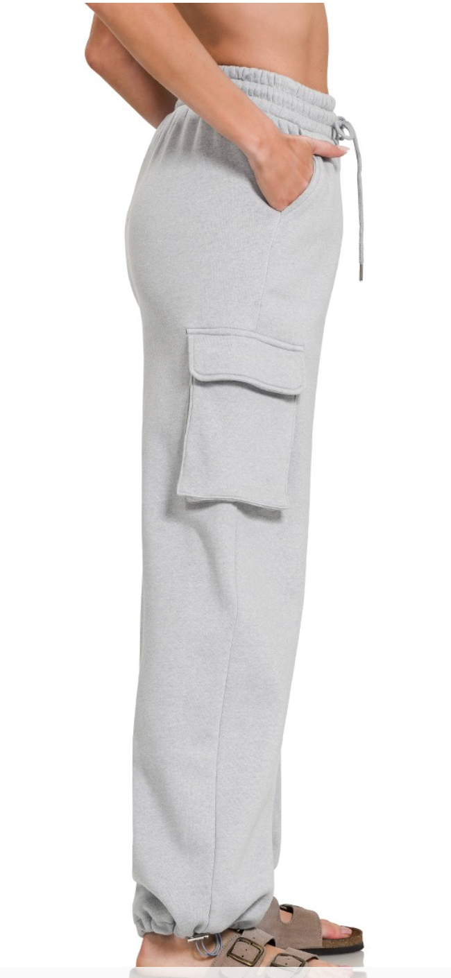 Fleece Cargo Wide Leg Sweatpants
