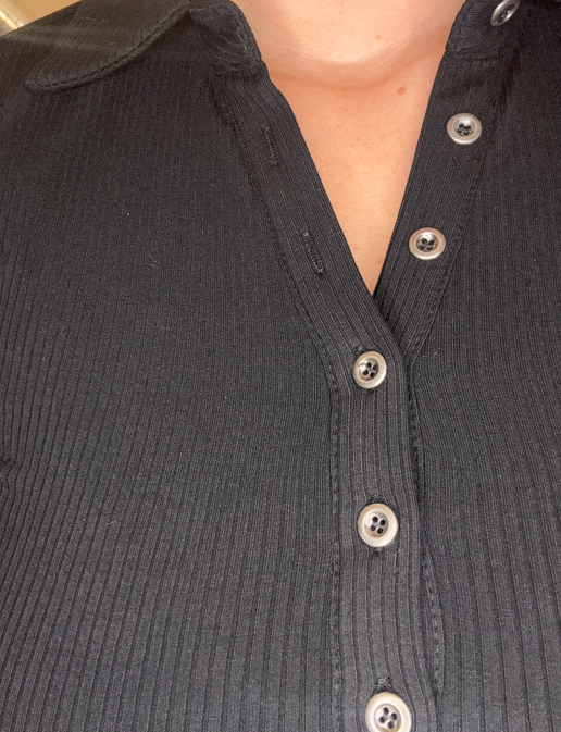 Henley Collar Ribbed Long Sleeve Knit Top