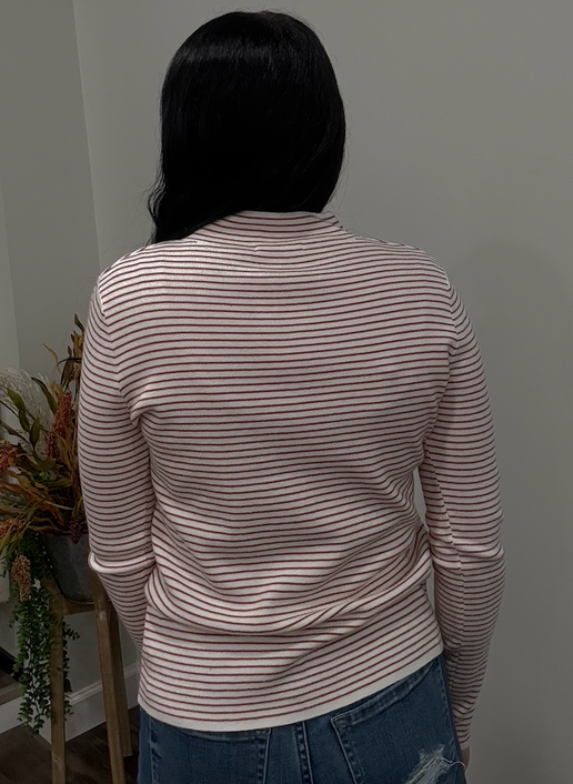 Ivory/Copper Pinstripe Mock Neck Sweater