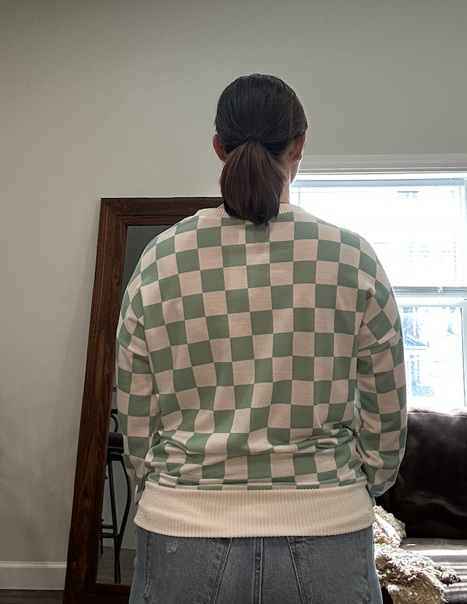 Sage Checkered Long Sleeve Knit Top