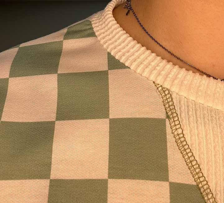 Sage Checkered Long Sleeve Knit Top