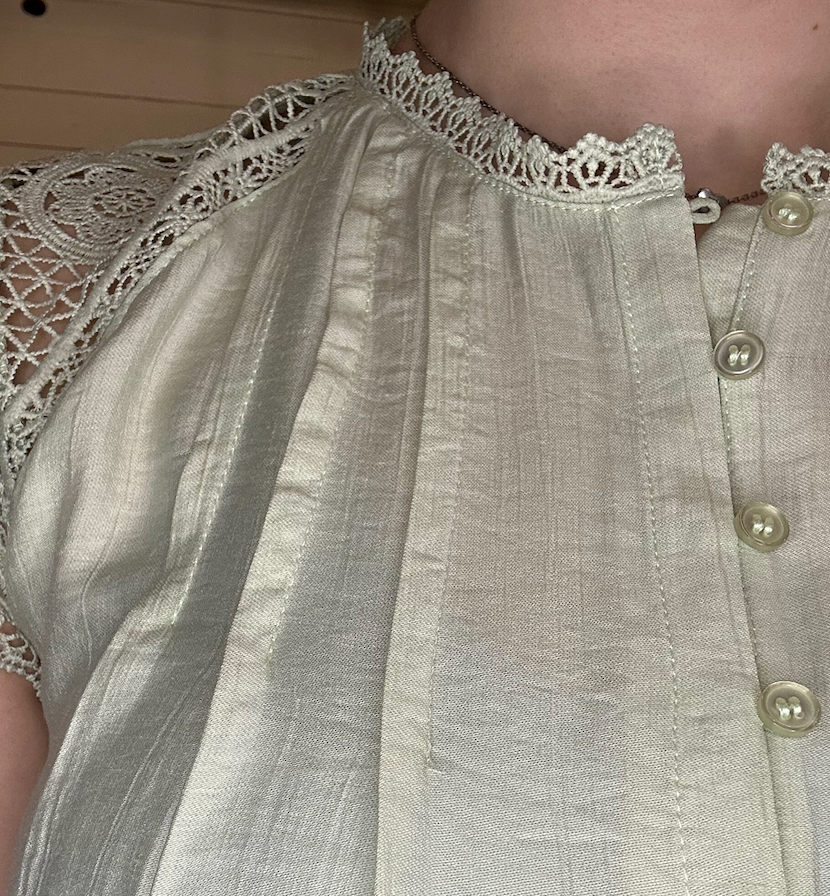 Shoulder Lace Detail Button Down Blouse
