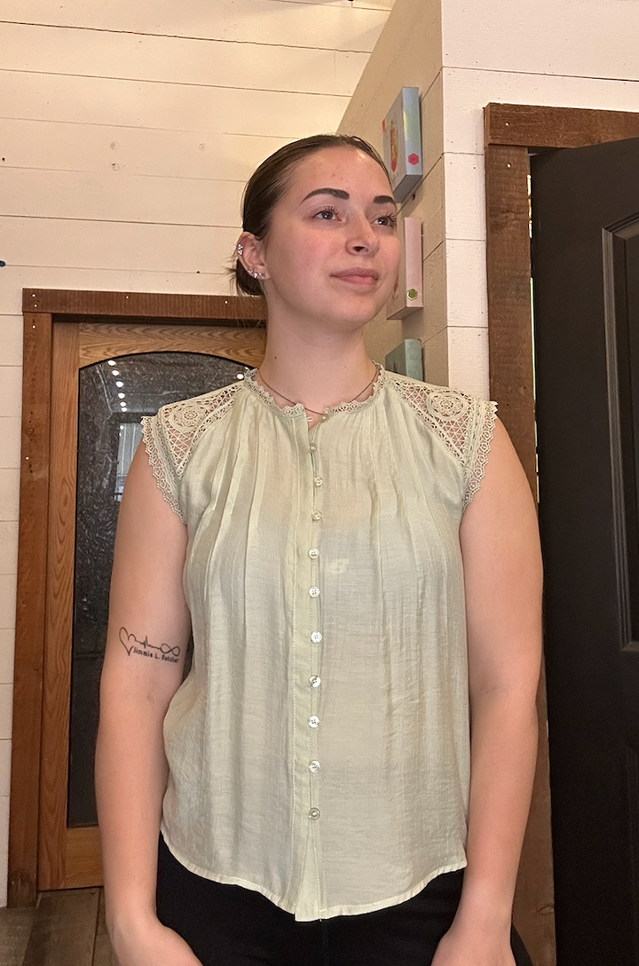 Shoulder Lace Detail Button Down Blouse