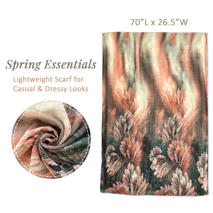 Fern Leaf Print Lightweight Fashion Scarf