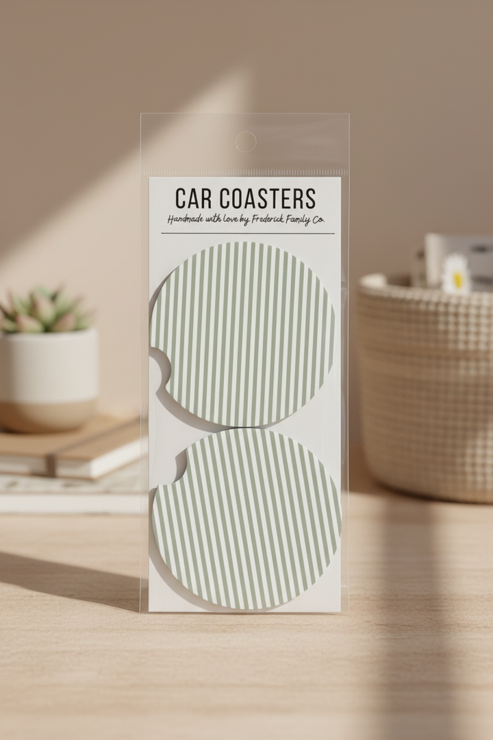 Sage stripe car coasters