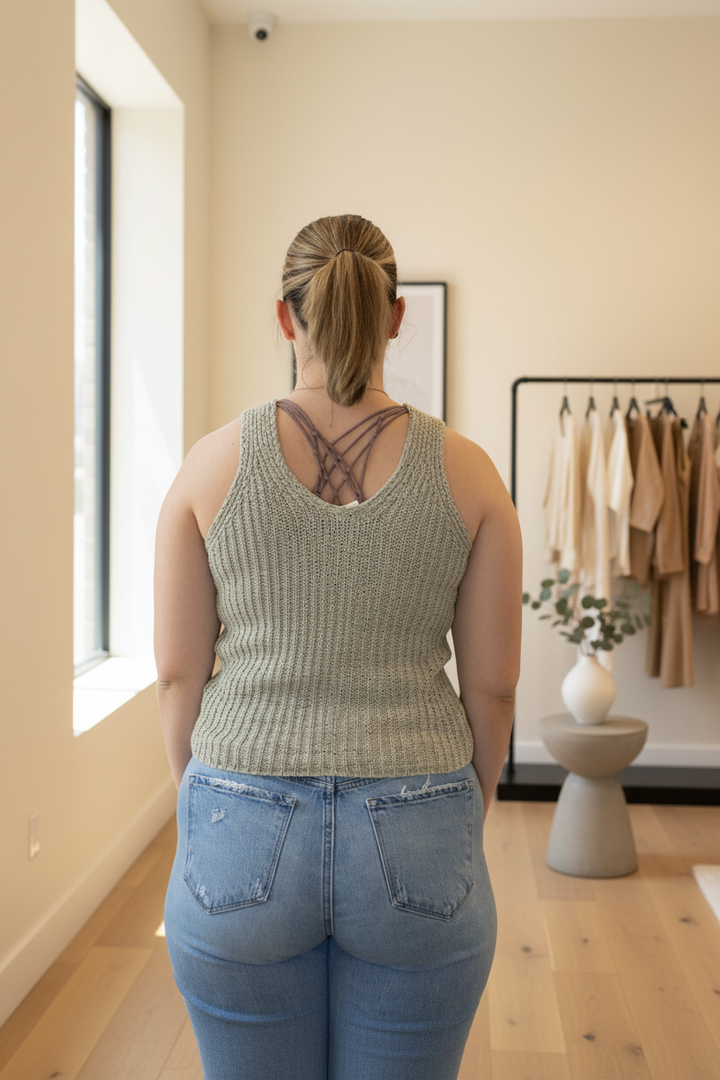 Sage Yarn Tank - Back Boutique