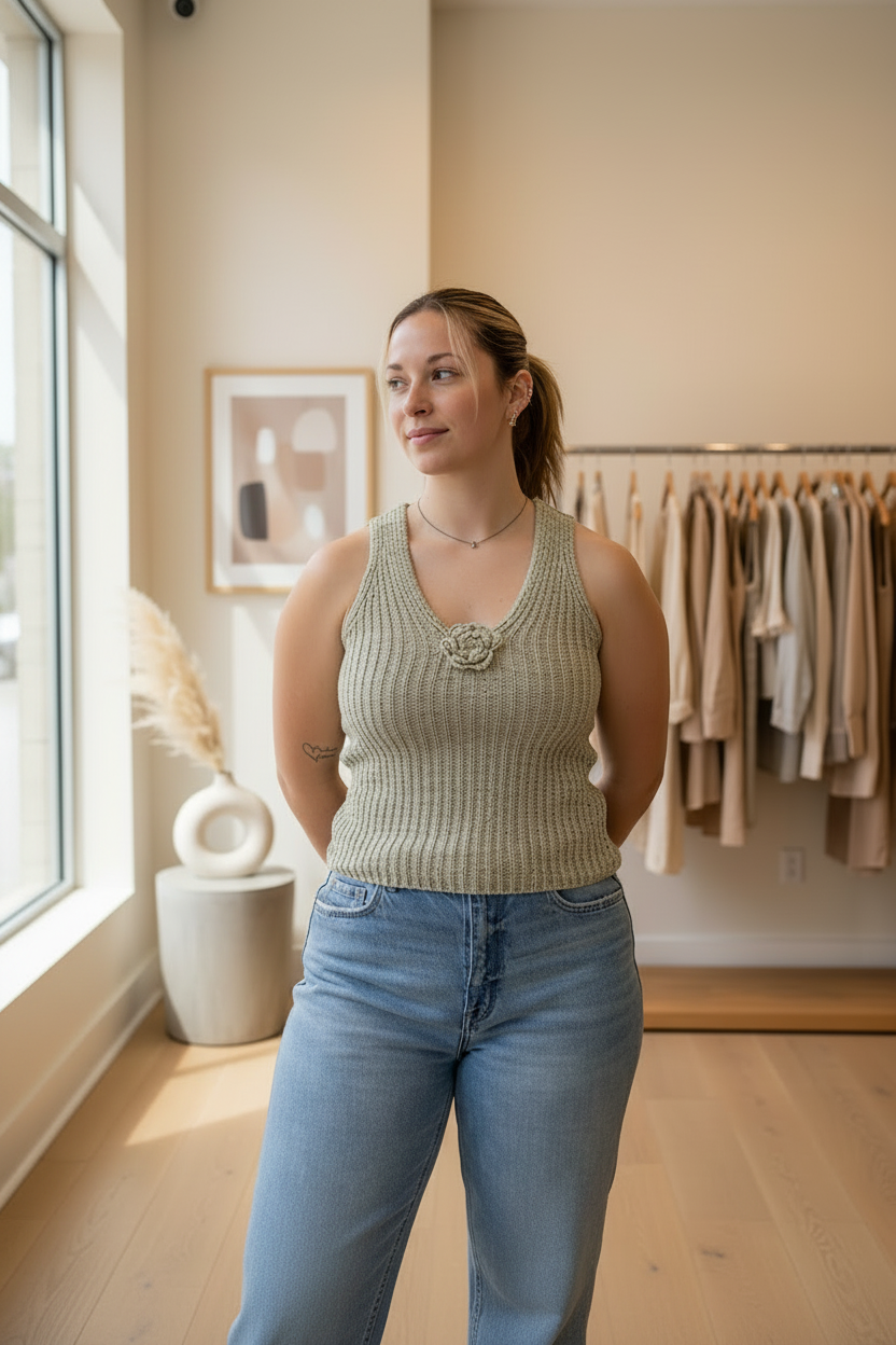 Sage Yarn Tank - Front Boutique Redo