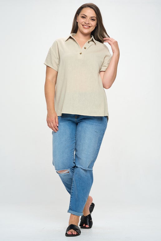 Button Placket Drop Shoulder Shirt