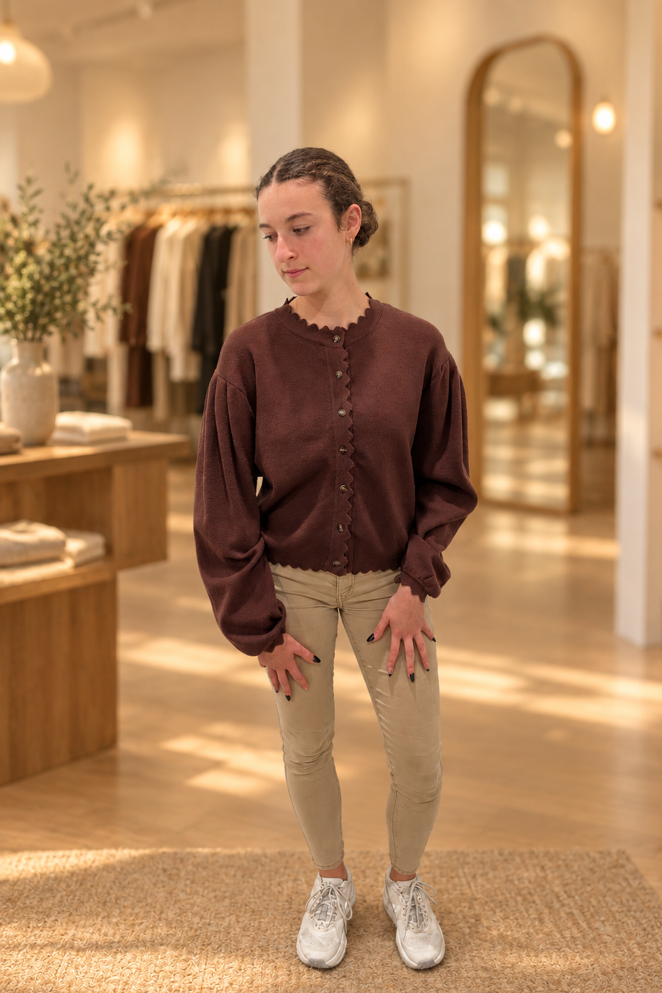 side shoulder detail with boutique background