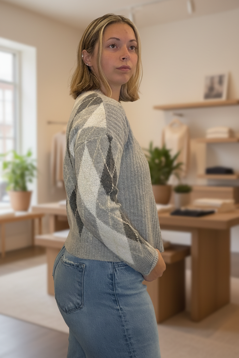 Side view, boutique background