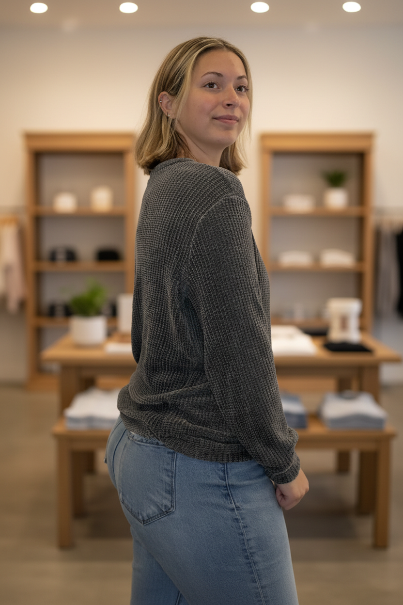 Side view with boutique background