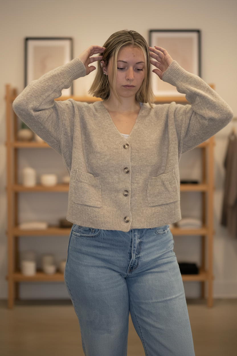 Side view with boutique background