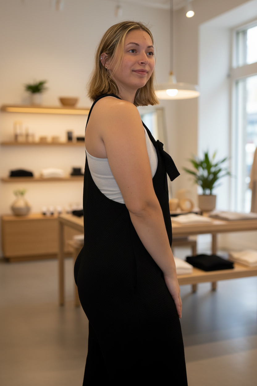 Side view with boutique background