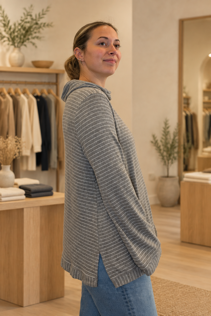 Side view with modern boutique background
