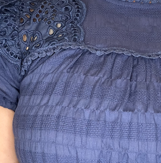 Navy Lace Detail Ruffle Sleeve Blouse