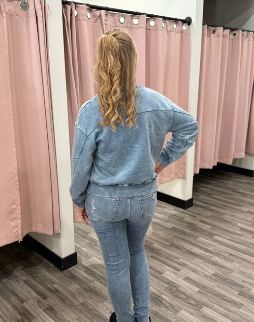 Blue Grey Half Zip Fleece Pullover