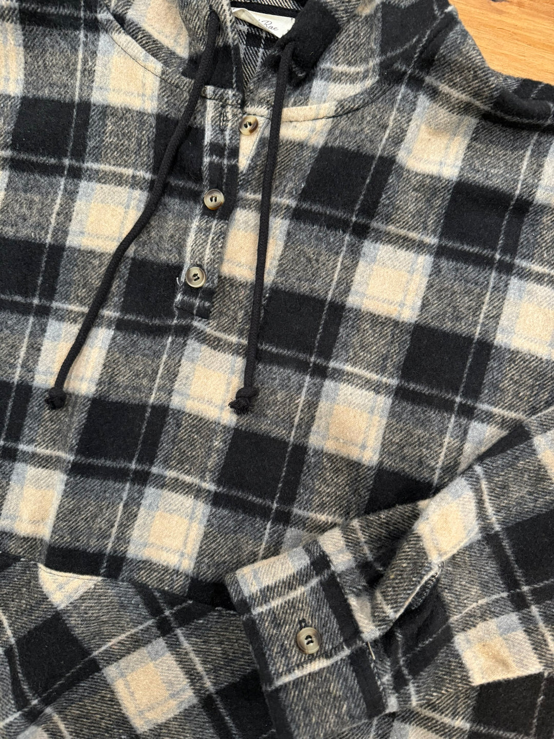 Black Combo Flannel Pullover Hoodie