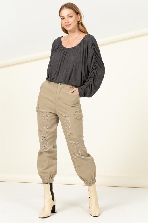 Shirred Dolman Sleeve Blouse