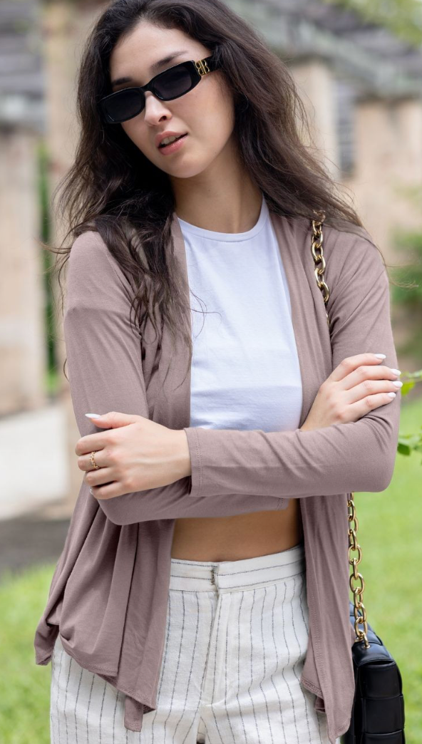 Long Sleeve Open Front Drape Cardigan