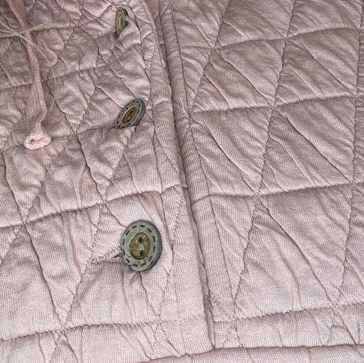 Quiliting Knit Buttoned Hoodie Top With Pocket