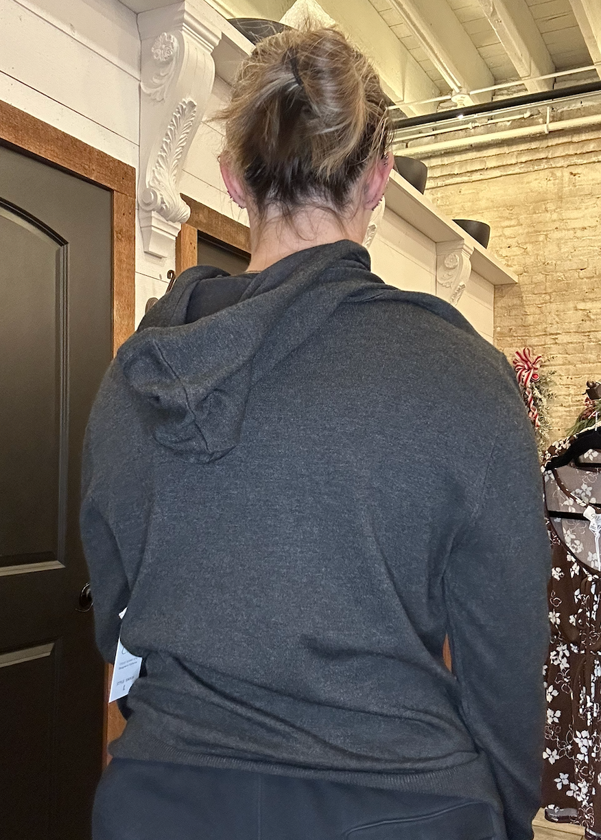 Women's Charcoal Knit Hoodie Sweater with Front Pocket – Soft, Cozy & Relaxed Fit