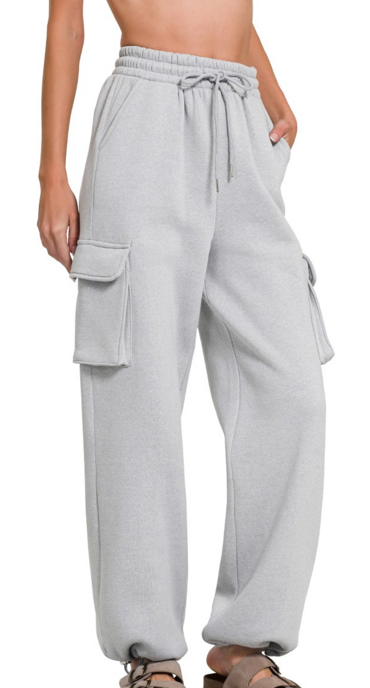 Fleece Cargo Wide Leg Sweatpants