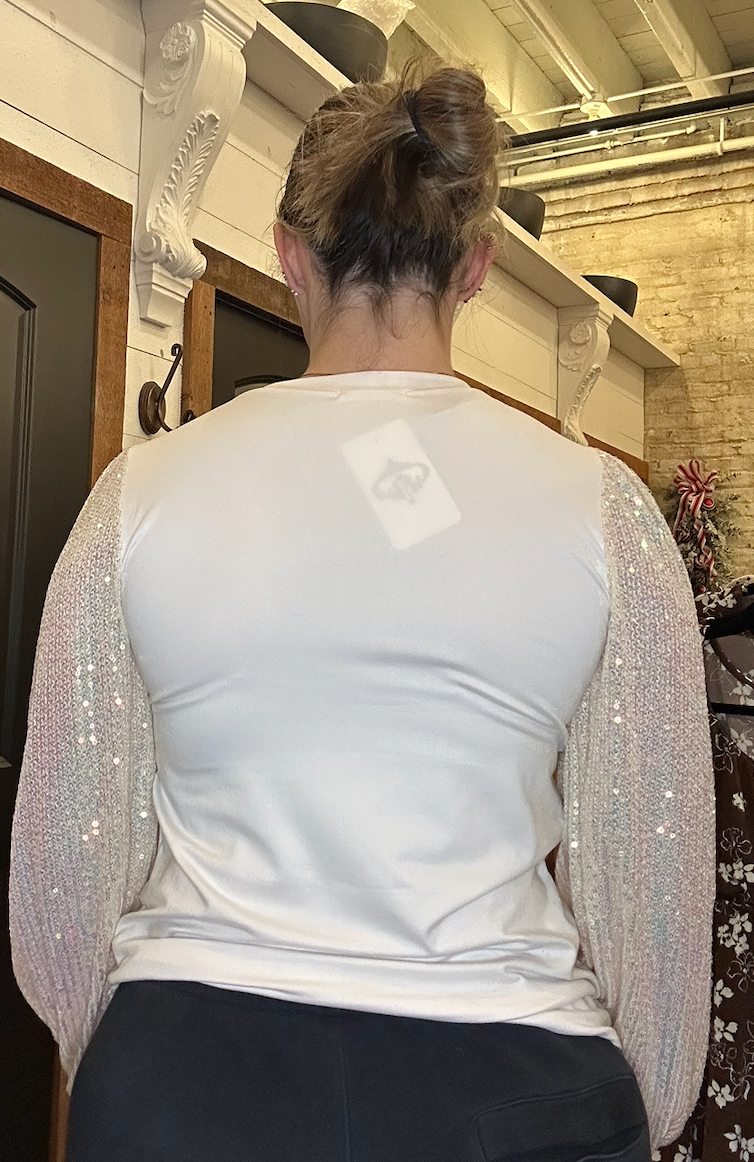 Solid Top With Sequins Detailed Sleeves