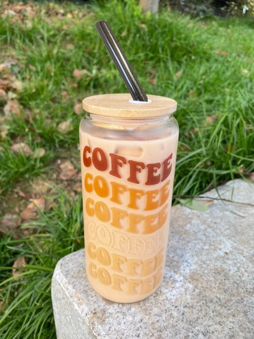 Glass Cold Coffee Tumbler White Leopard