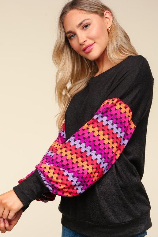 Multicolor Crochet Print long Sleeve Top