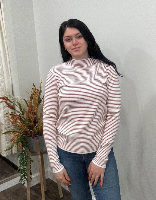 Ivory/Copper Pinstripe Mock Neck Sweater