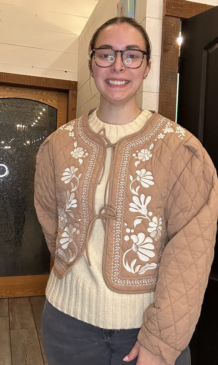 Quilted Floral Embroidered Padding Jacket