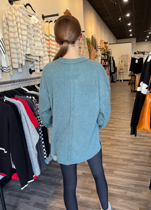 Ash Jade Drop Shoulder Hacci Top